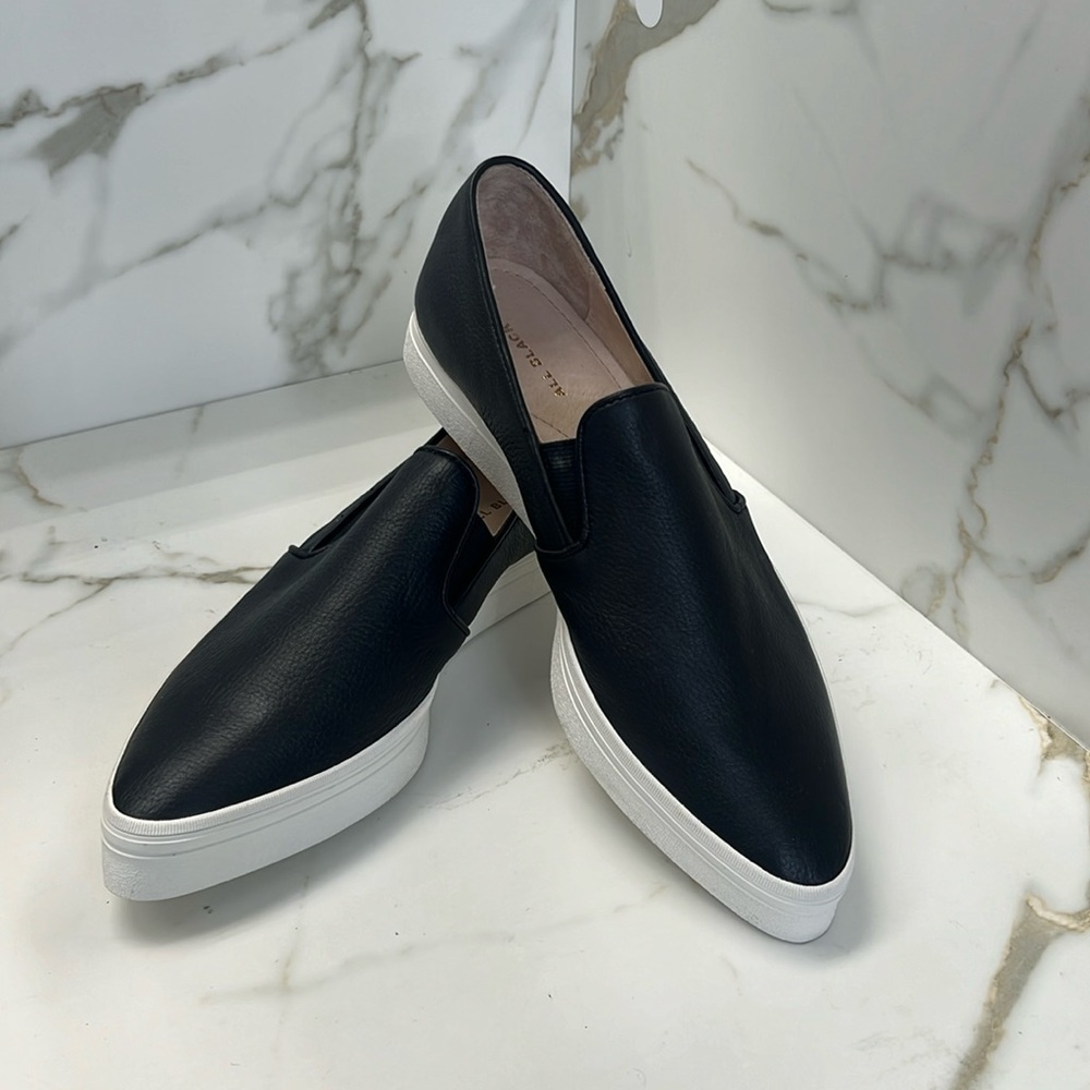 Classic Slip-On Women's Black Leather Sneakers with White Sole